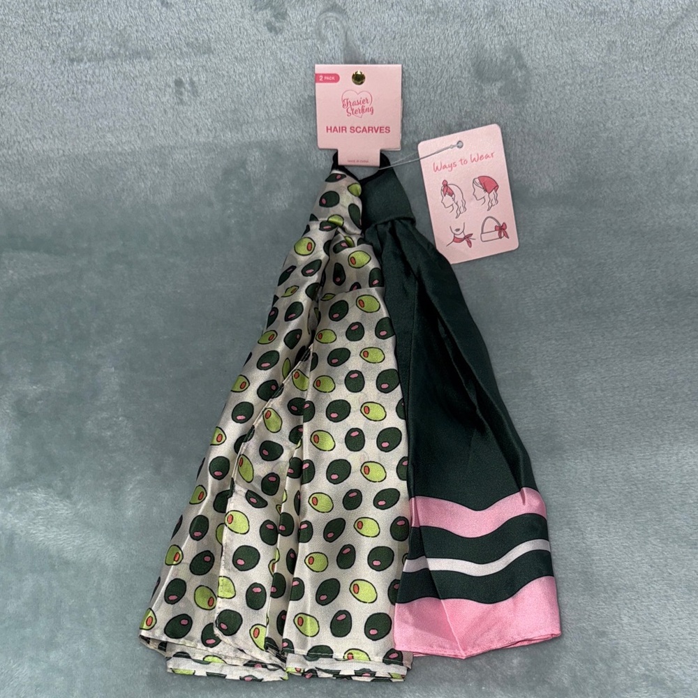 Frasier Sterling Olives Print and Pink & Green Hair Scarves